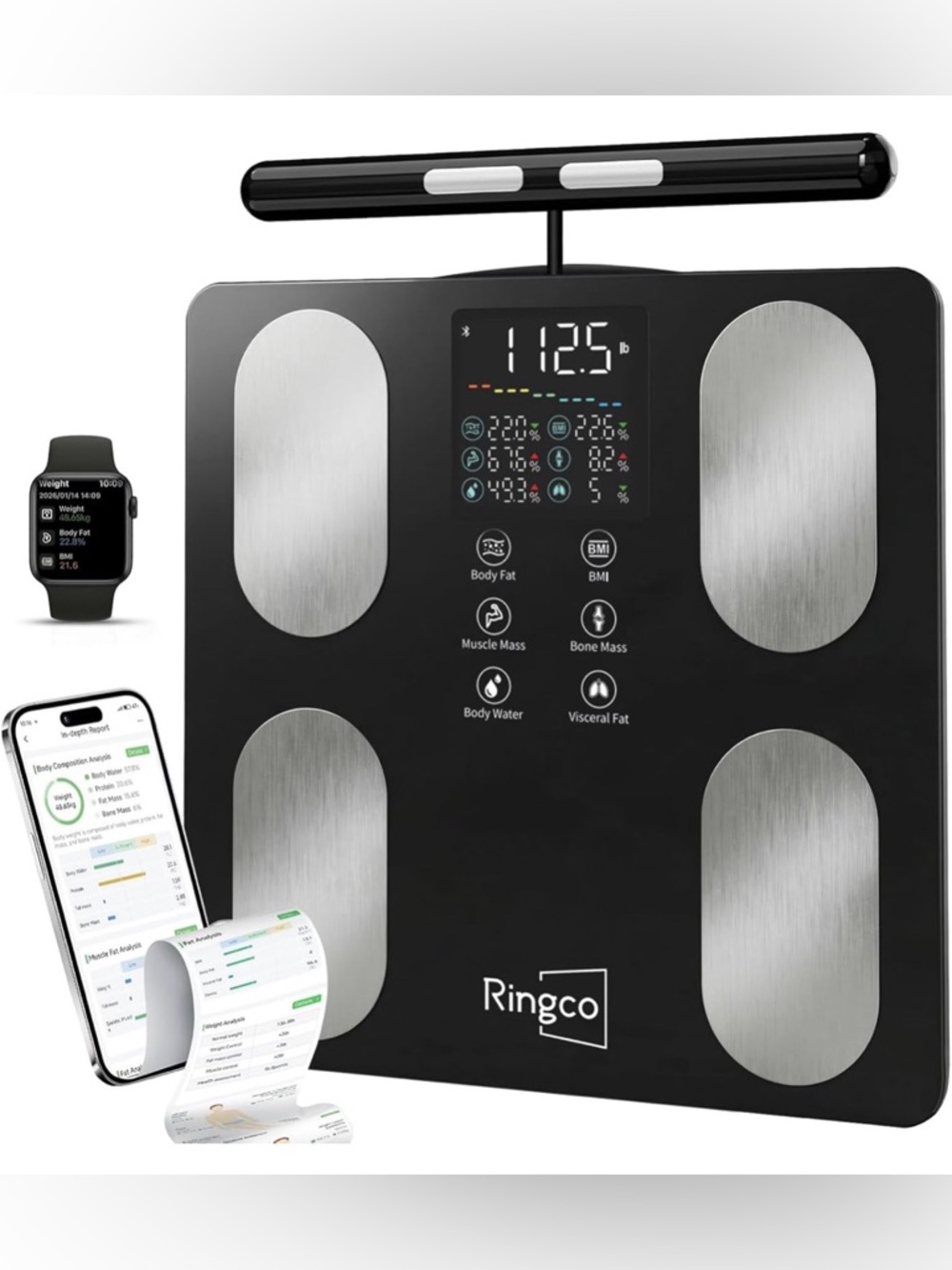 Smart Scale for Body Weight, 8-Electrode High Precision Digital Bathroom Scale